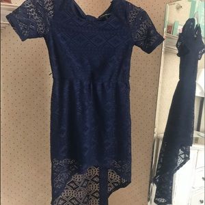 blue dress with long back and short front